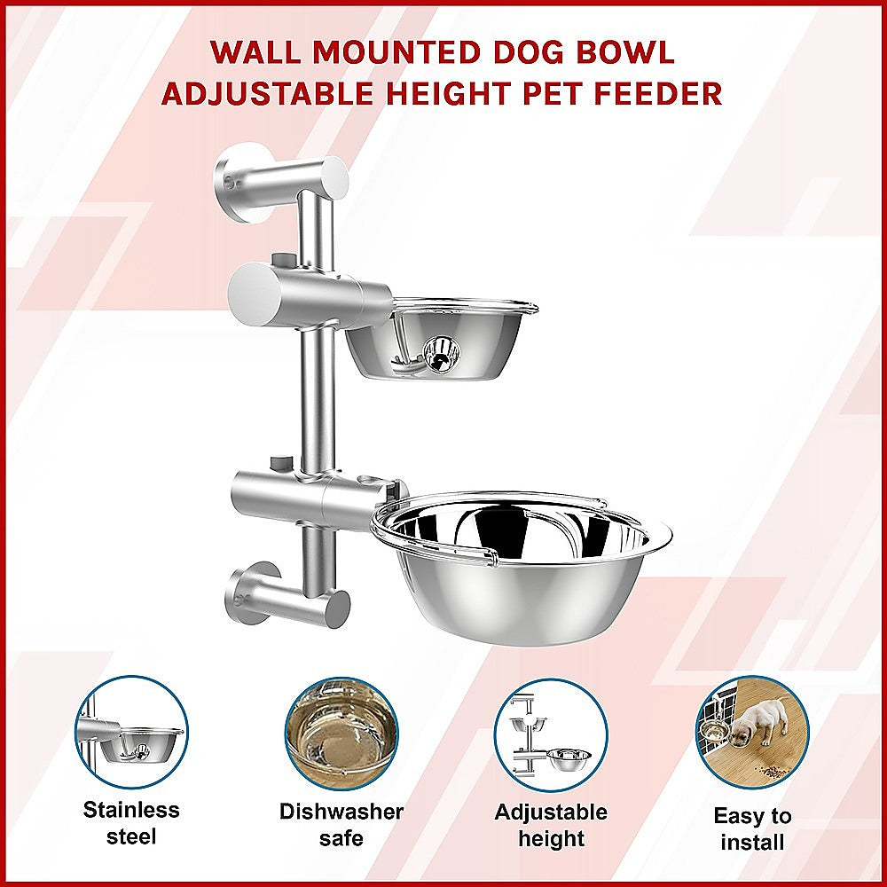 Wall Mounted Dog Bowl Adjustable Height Pet Feeder For Easy Feeding V63-842371