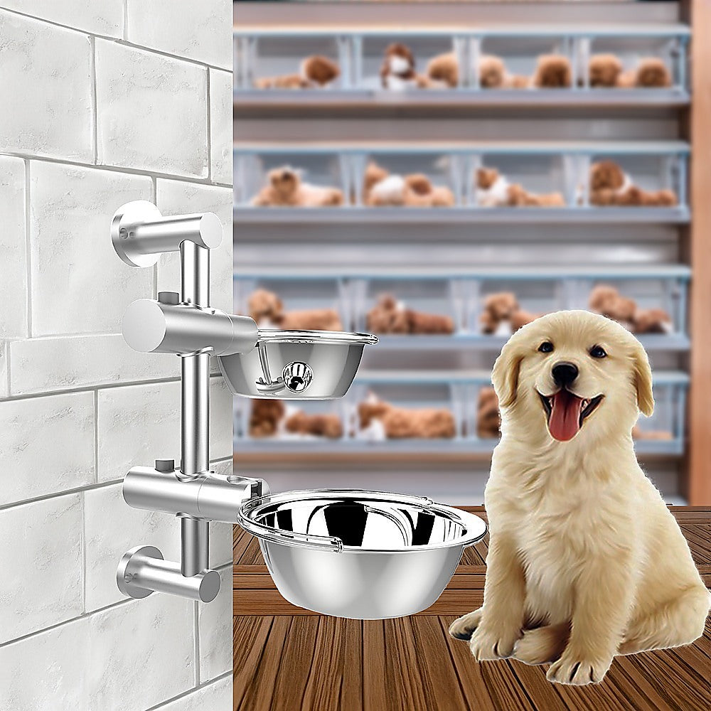 Wall Mounted Dog Bowl Adjustable Height Pet Feeder For Easy Feeding V63-842371