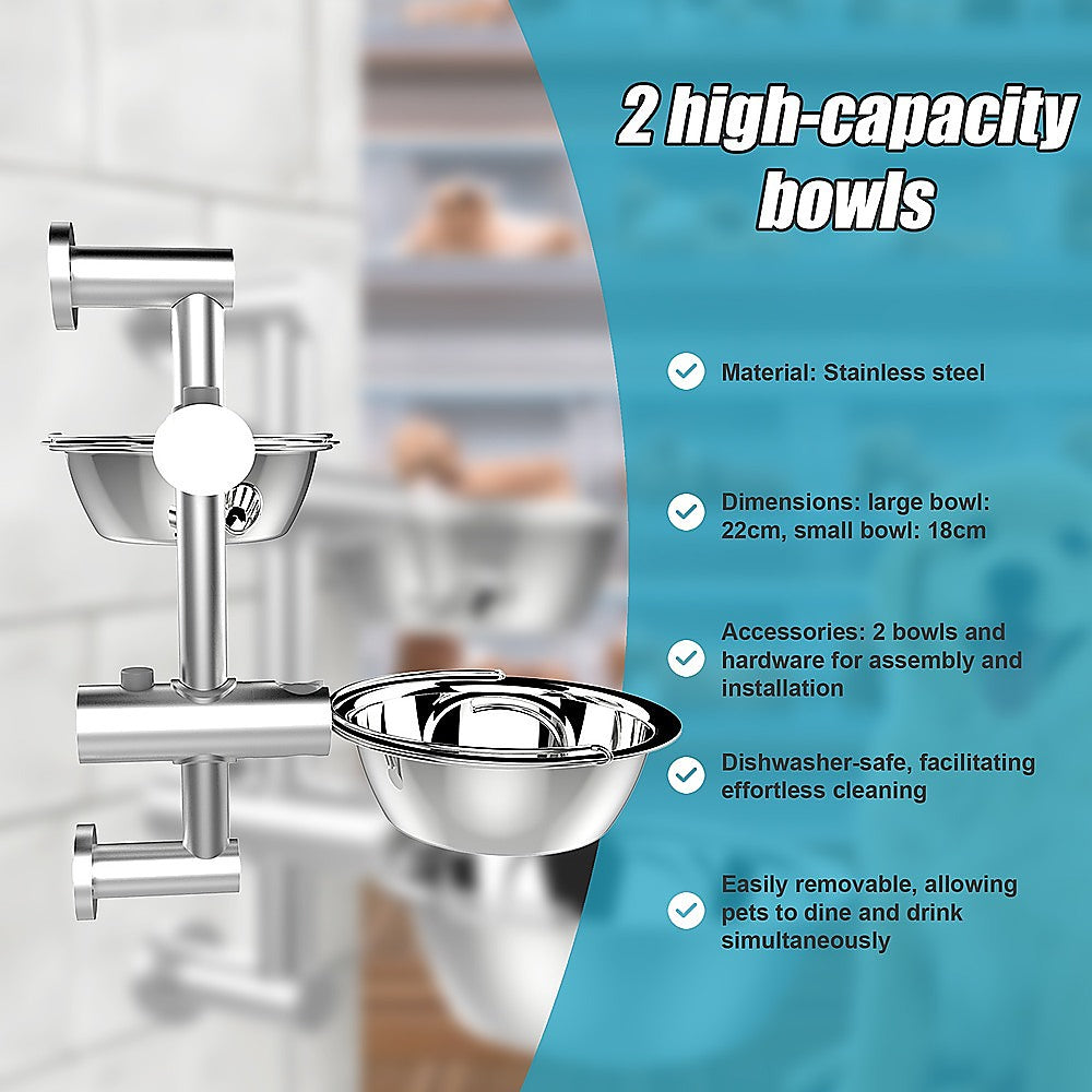 Wall Mounted Dog Bowl Adjustable Height Pet Feeder For Easy Feeding V63-842371