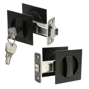 2x Contemporary Entry Square Pocket Door Hardware with Key V63-842401