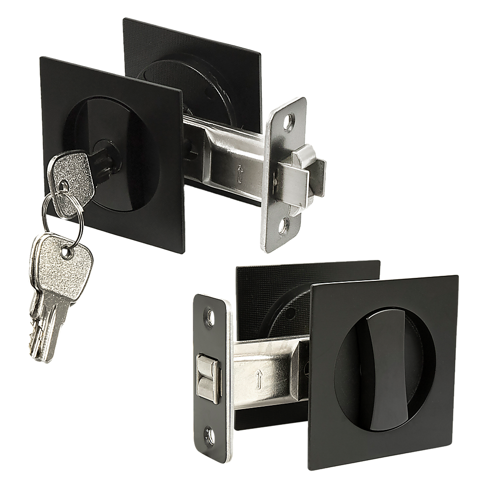 2x Contemporary Entry Square Pocket Door Hardware with Key V63-842401