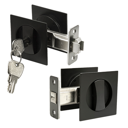 2x Contemporary Entry Square Pocket Door Hardware with Key V63-842401