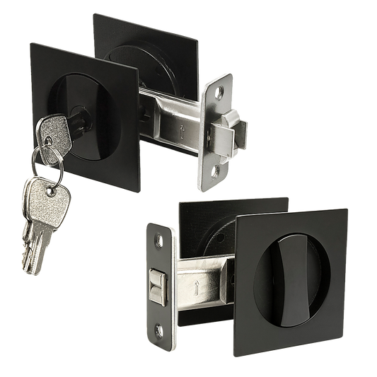 2x Contemporary Entry Square Pocket Door Hardware with Key V63-842401
