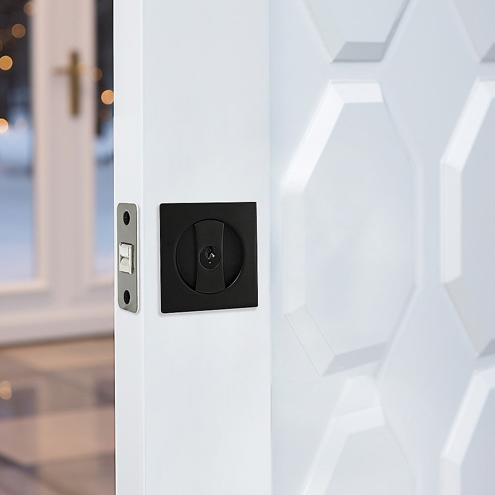 2x Contemporary Entry Square Pocket Door Hardware with Key V63-842401