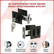 2x Contemporary Entry Square Pocket Door Hardware with Key V63-842401