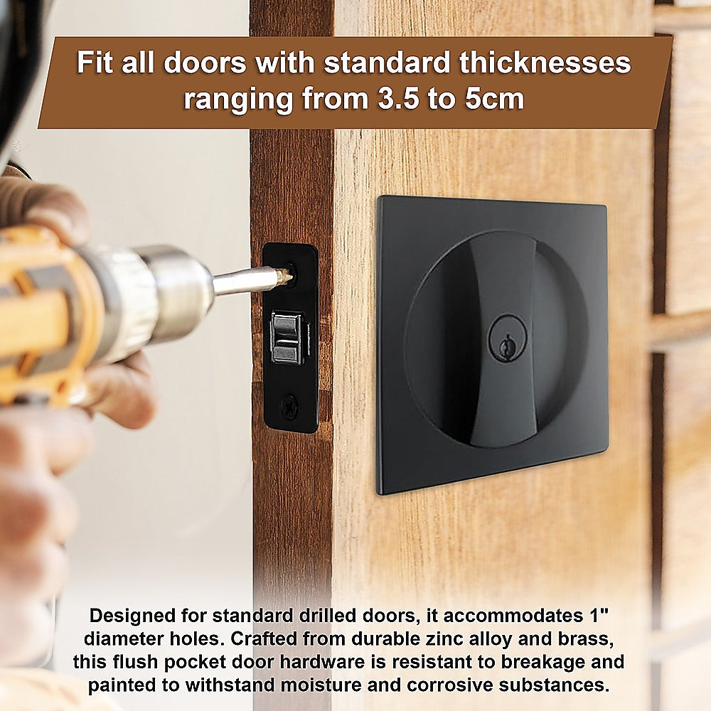 2x Contemporary Entry Square Pocket Door Hardware with Key V63-842401