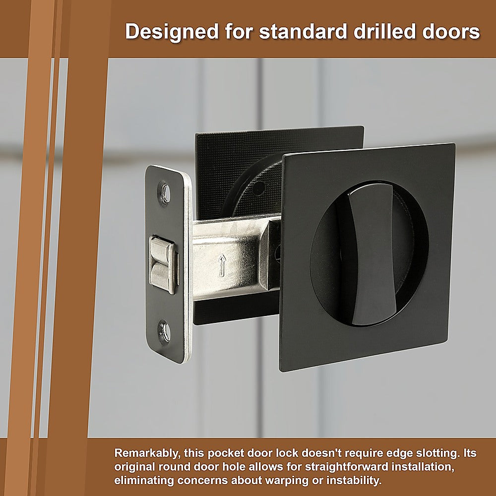 2x Contemporary Entry Square Pocket Door Hardware with Key V63-842401