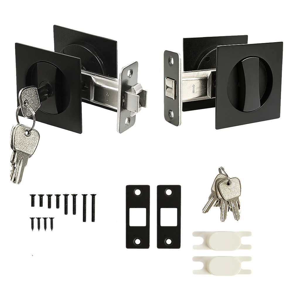 2x Contemporary Entry Square Pocket Door Hardware with Key V63-842401