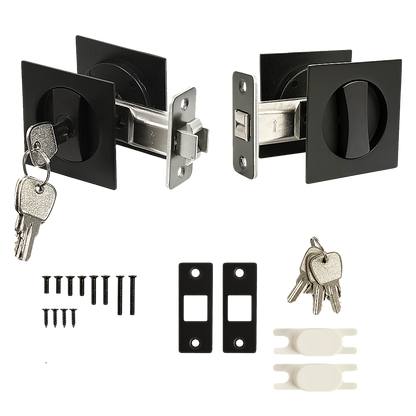 2x Contemporary Entry Square Pocket Door Hardware with Key V63-842401