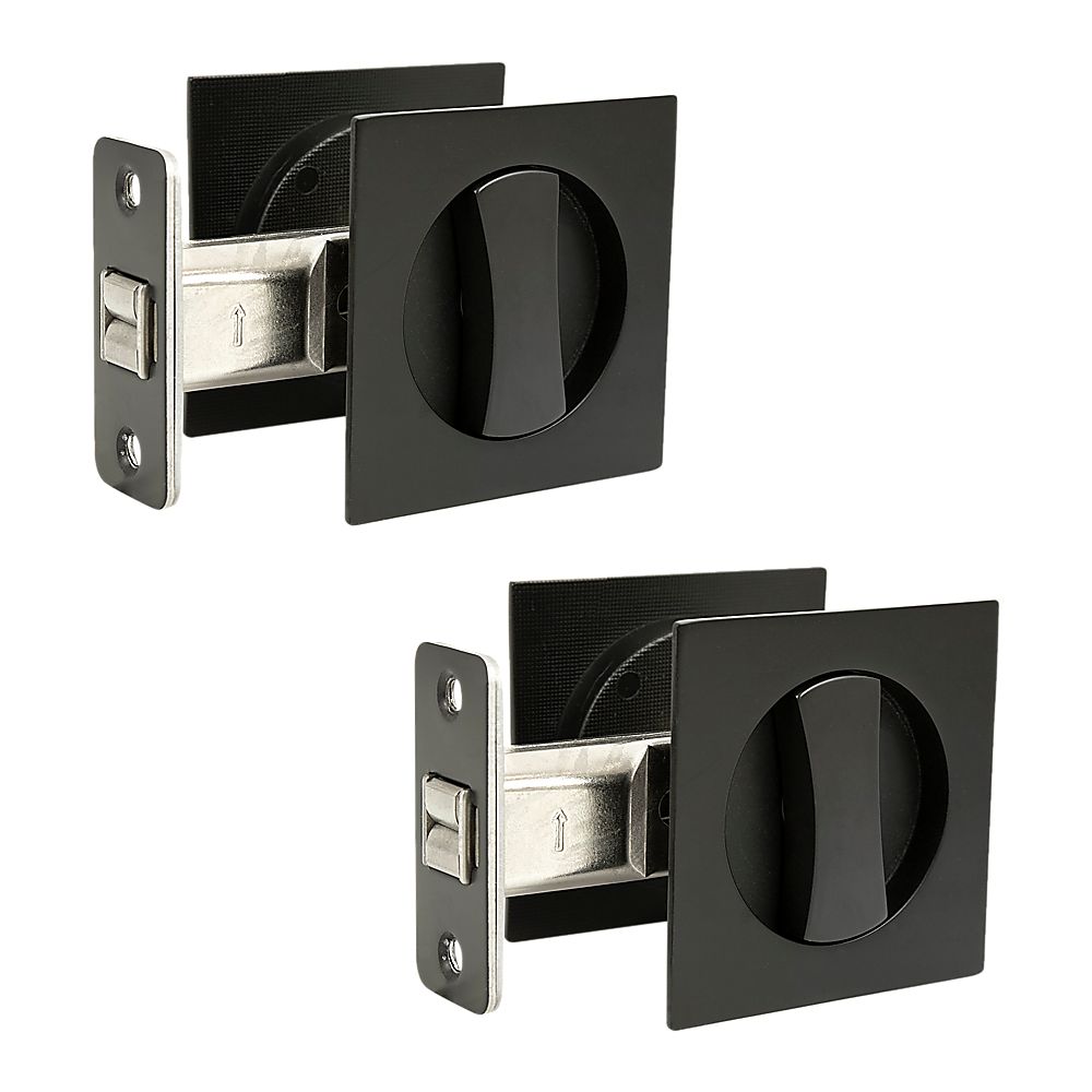 2x Contemporary Entry Square Pocket Door Hardware with Key V63-842401