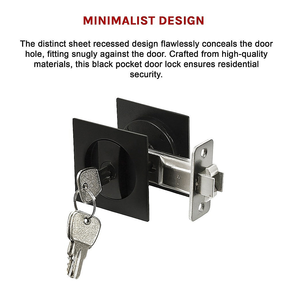 2x Contemporary Entry Square Pocket Door Hardware with Key V63-842401