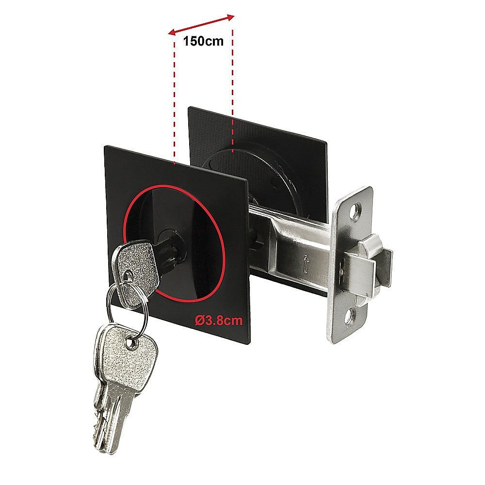 2x Contemporary Entry Square Pocket Door Hardware with Key V63-842401