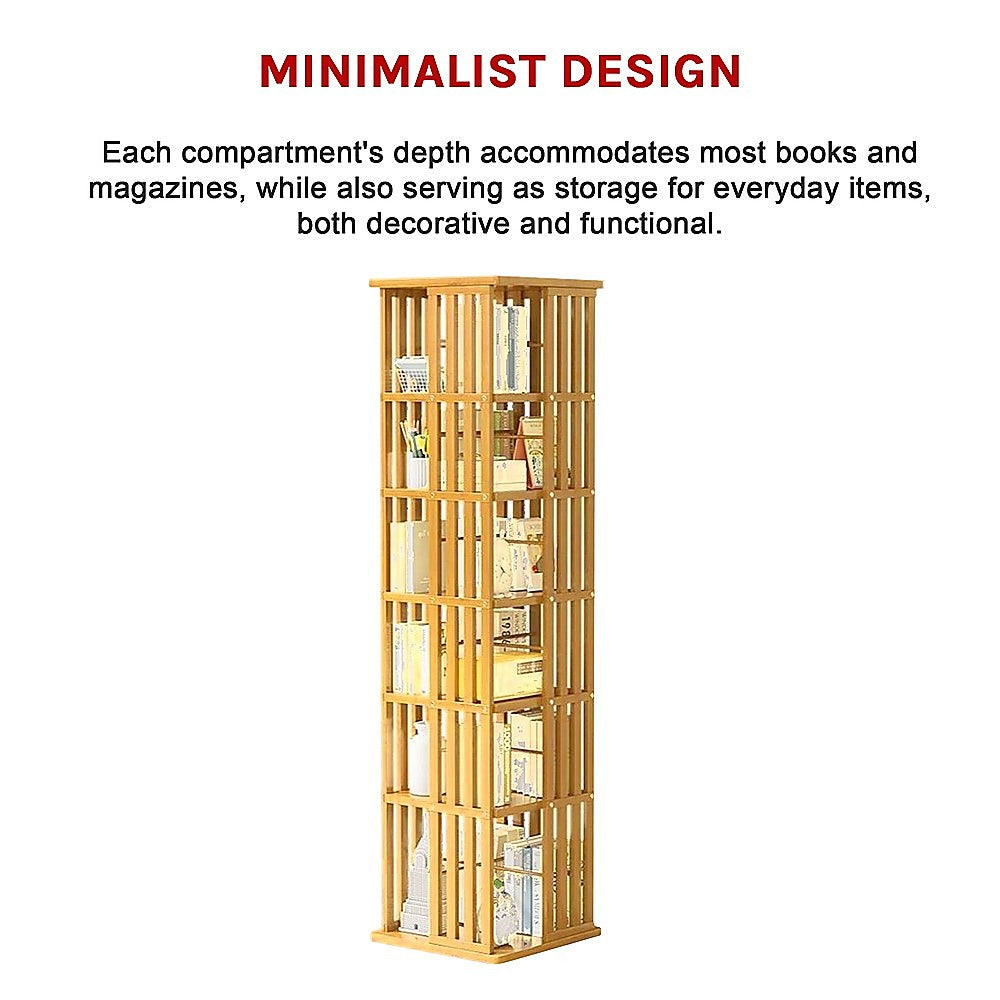 360 Rotating Bookshelf Bamboo Storage Display Rack Shelving in Wood V63-842461