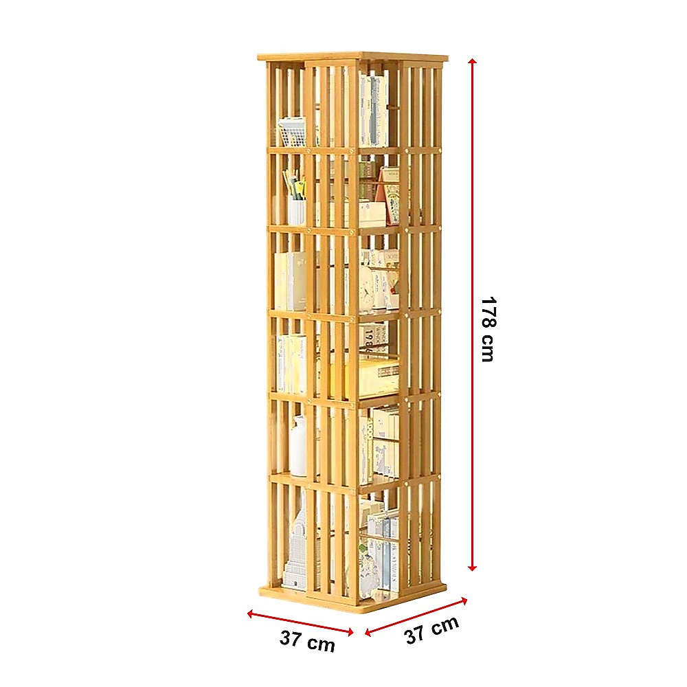 360 Rotating Bookshelf Bamboo Storage Display Rack Shelving in Wood V63-842461