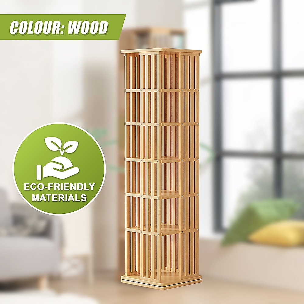 360 Rotating Bookshelf Bamboo Storage Display Rack Shelving in Wood V63-842461