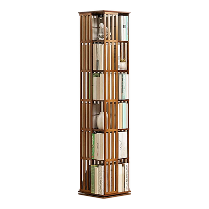 360 Rotating Bookshelf Bamboo Storage Display Rack Shelving in Dark Wood V63-842471