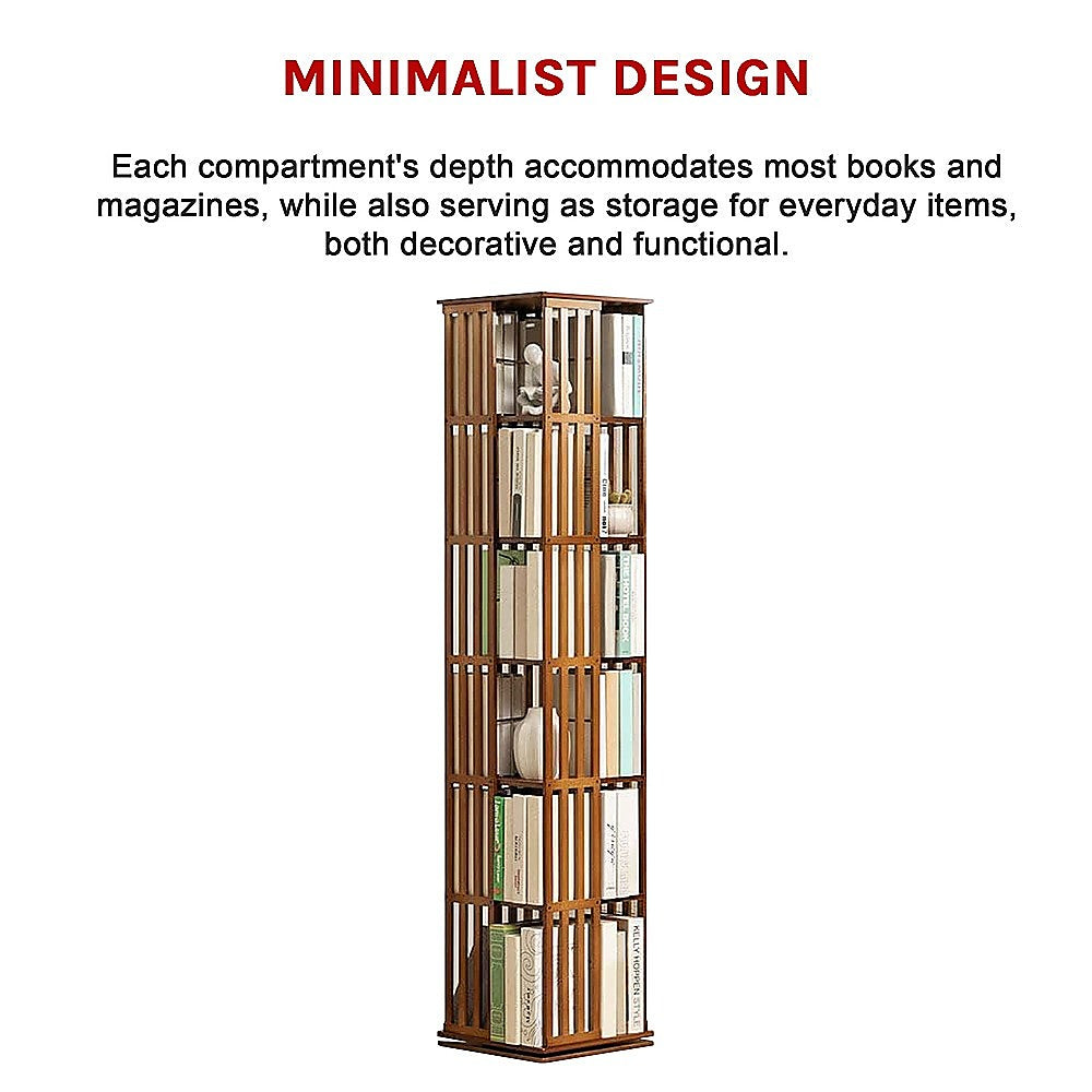 360 Rotating Bookshelf Bamboo Storage Display Rack Shelving in Dark Wood V63-842471