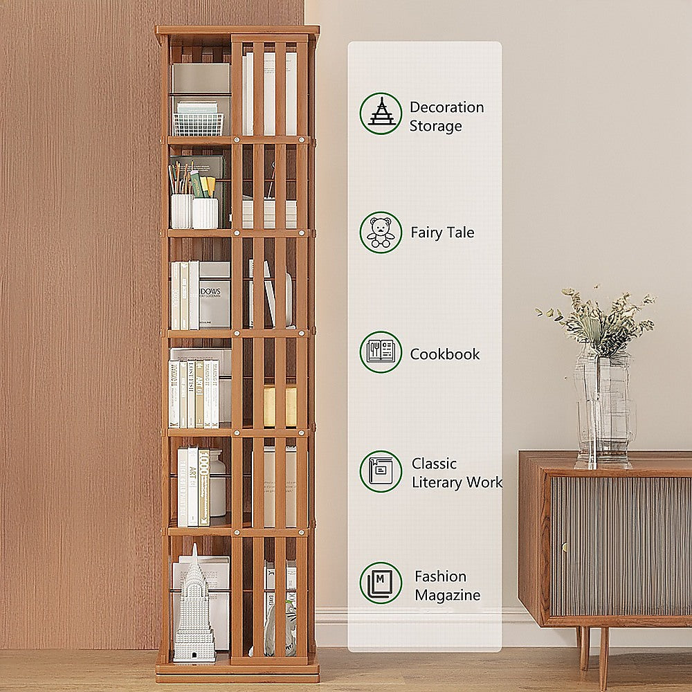 360 Rotating Bookshelf Bamboo Storage Display Rack Shelving in Dark Wood V63-842471
