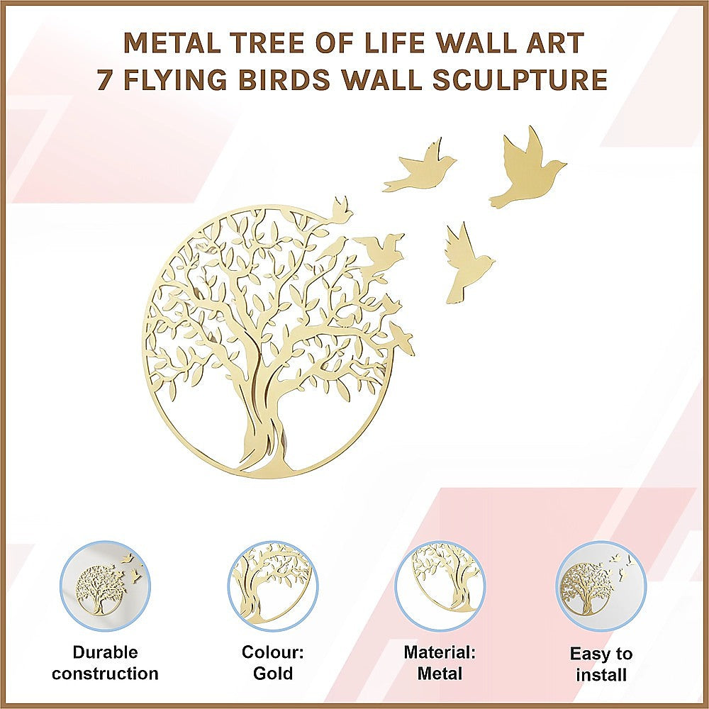 Metal Tree of Life Wall Art 7 Flying Birds Wall Sculpture V63-842511