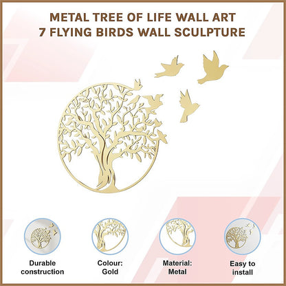 Metal Tree of Life Wall Art 7 Flying Birds Wall Sculpture V63-842511