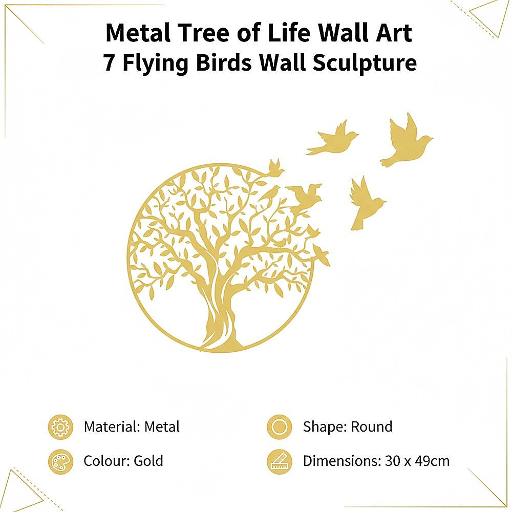 Metal Tree of Life Wall Art 7 Flying Birds Wall Sculpture V63-842511