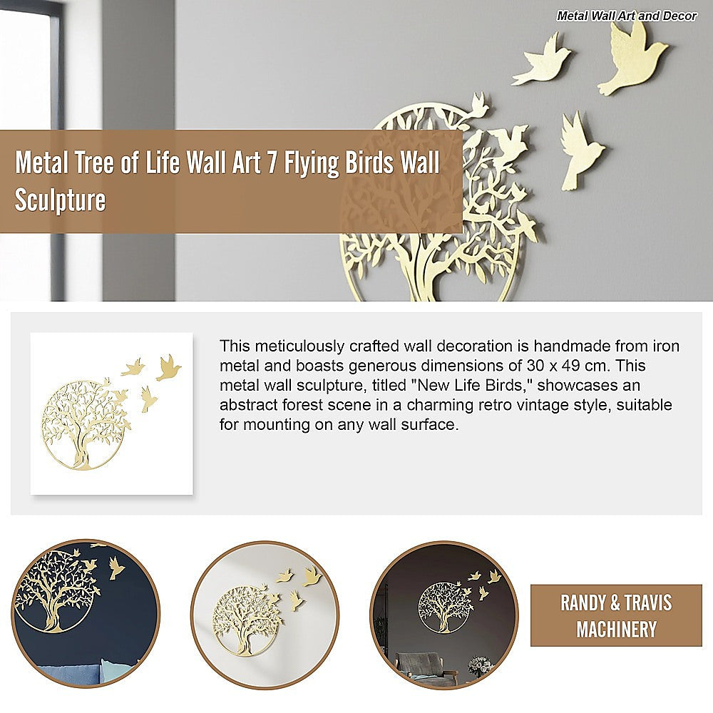 Metal Tree of Life Wall Art 7 Flying Birds Wall Sculpture V63-842511