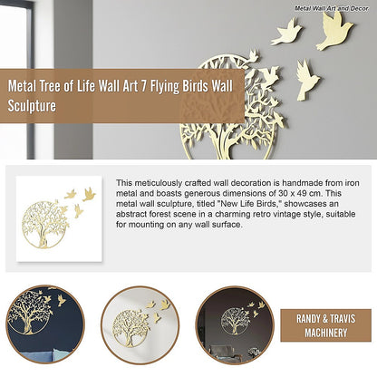 Metal Tree of Life Wall Art 7 Flying Birds Wall Sculpture V63-842511