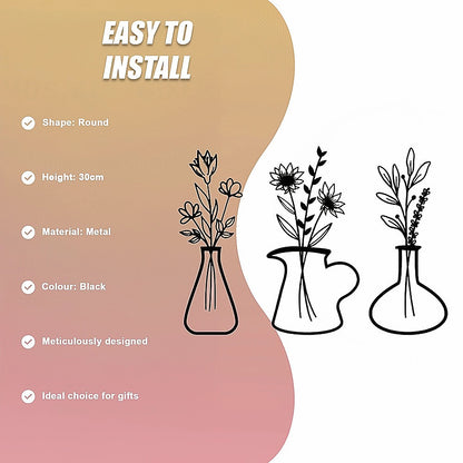 Metal Iron Flower Vase Wall Art Decoration