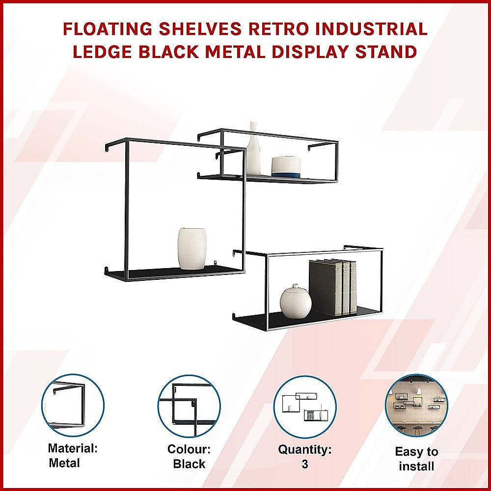 Floating Shelves Retro Industrial Ledge Black Metal Display Stand V63-842531