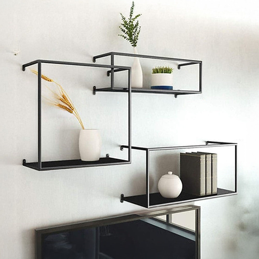 Floating Shelves Retro Industrial Ledge Black Metal Display Stand V63-842531