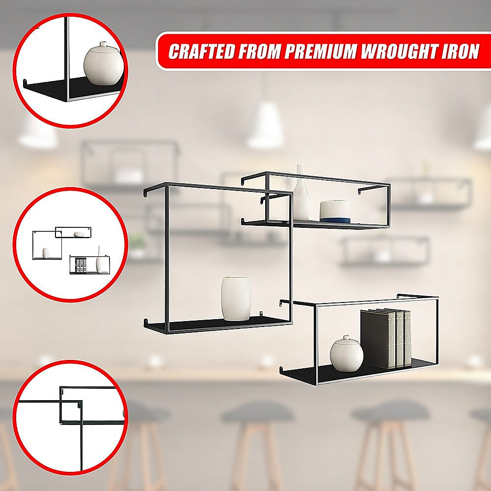 Floating Shelves Retro Industrial Ledge Black Metal Display Stand V63-842531