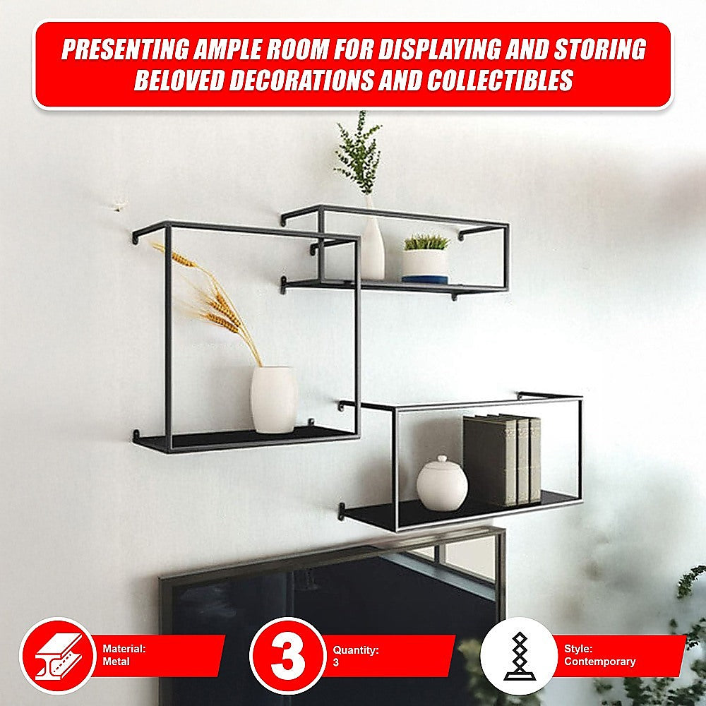 Floating Shelves Retro Industrial Ledge Black Metal Display Stand V63-842531