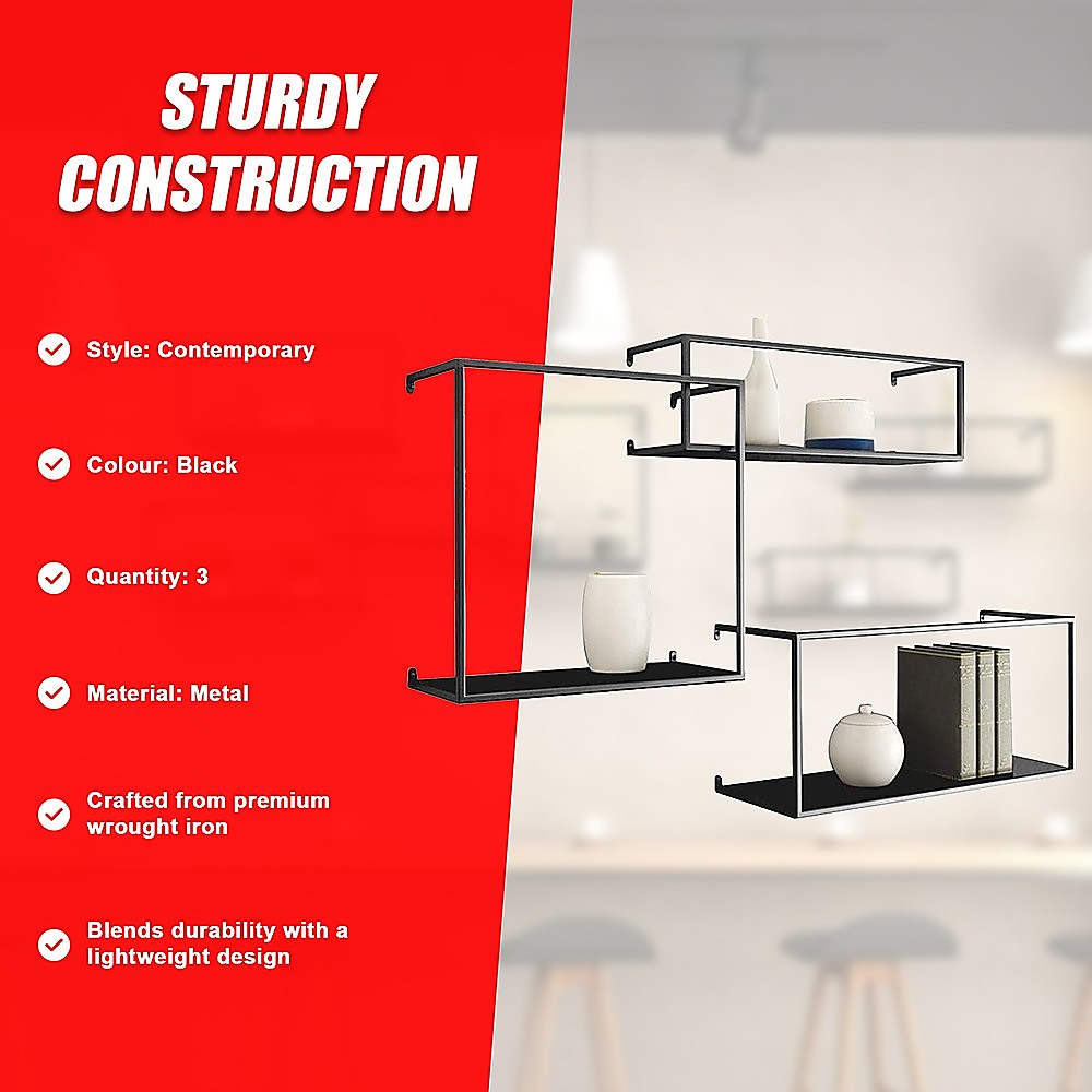 Floating Shelves Retro Industrial Ledge Black Metal Display Stand V63-842531