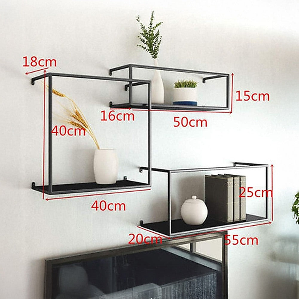 Floating Shelves Retro Industrial Ledge Black Metal Display Stand V63-842531