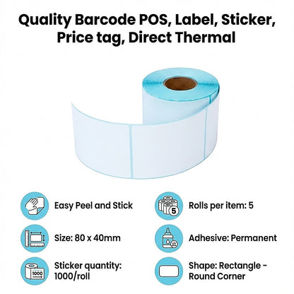 All Sizes Premium Quality Barcode POS, Label, Sticker, Price tag, Direct Thermal V63-842581