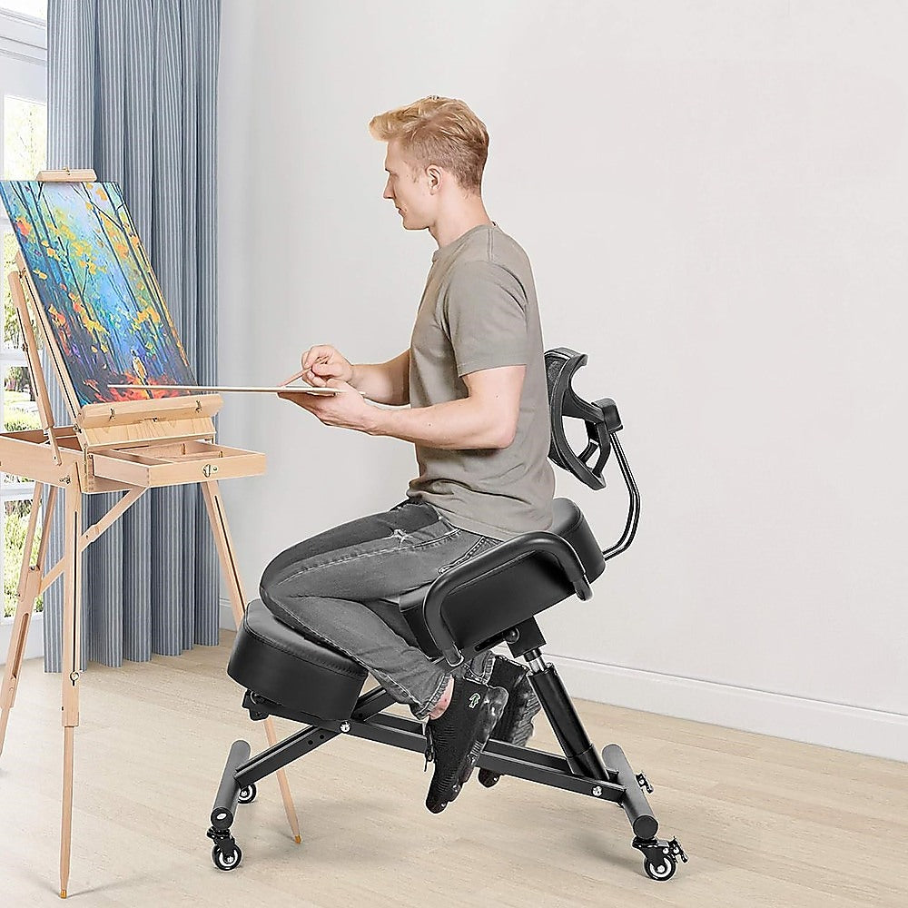 Ergonomic Kneeling Posture Chair with Backrest Adjustable Height and Casters V63-842641