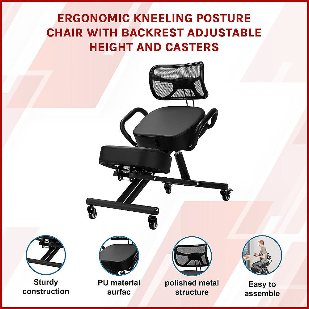Ergonomic Kneeling Posture Chair with Backrest Adjustable Height and Casters V63-842641