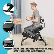 Ergonomic Kneeling Posture Chair with Backrest Adjustable Height and Casters V63-842641