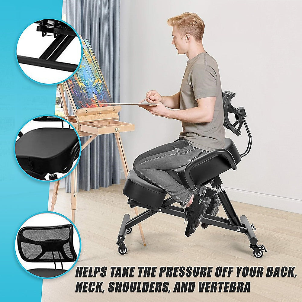 Ergonomic Kneeling Posture Chair with Backrest Adjustable Height and Casters V63-842641