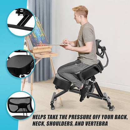Ergonomic Kneeling Posture Chair with Backrest Adjustable Height and Casters V63-842641