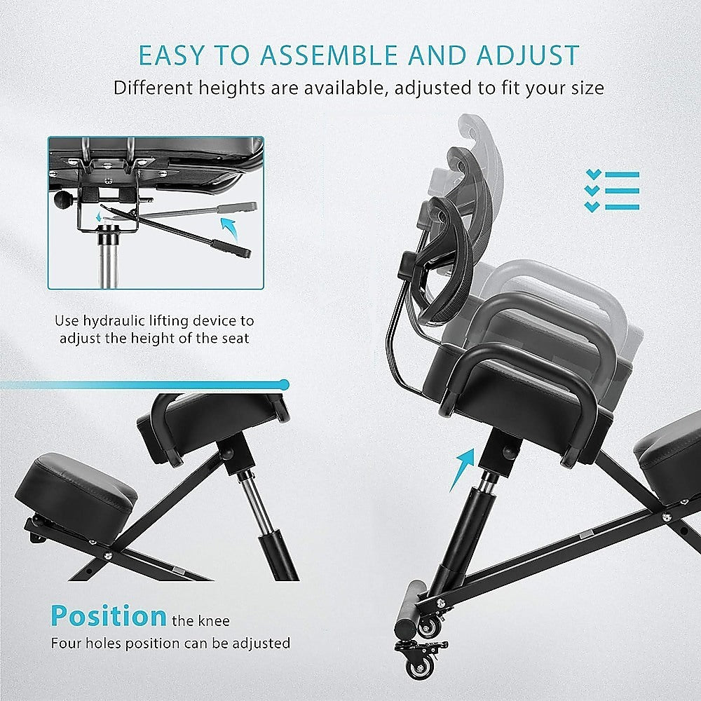 Ergonomic Kneeling Posture Chair with Backrest Adjustable Height and Casters V63-842641