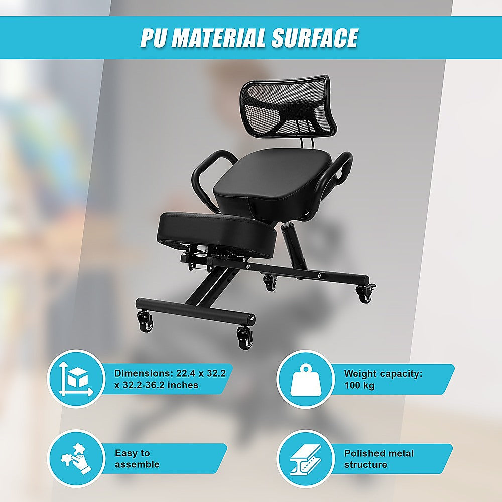 Ergonomic Kneeling Posture Chair with Backrest Adjustable Height and Casters V63-842641