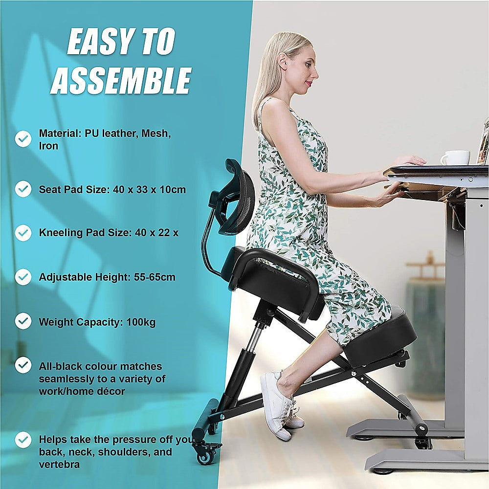 Ergonomic Kneeling Posture Chair with Backrest Adjustable Height and Casters V63-842641