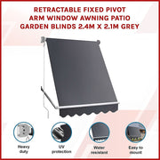 Retractable Fixed Pivot Arm Window Awning Patio Garden Blinds 2.4m x 2.1m Grey V63-842701