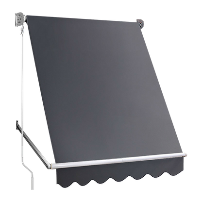 Retractable Fixed Pivot Arm Window Awning Patio Garden Blinds 2.4m x 2.1m Grey V63-842701