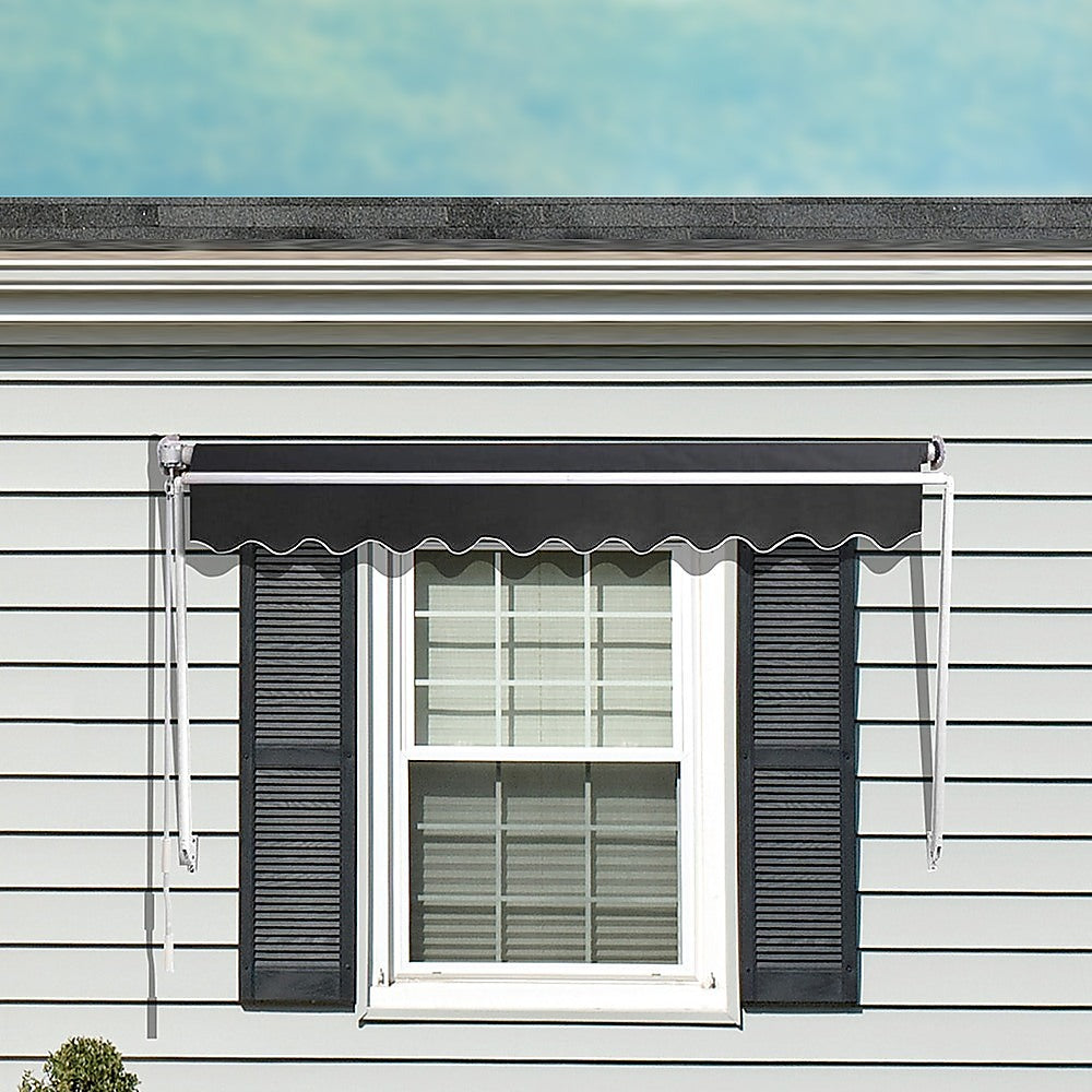 Retractable Fixed Pivot Arm Window Awning Patio Garden Blinds 2.4m x 2.1m Grey V63-842701