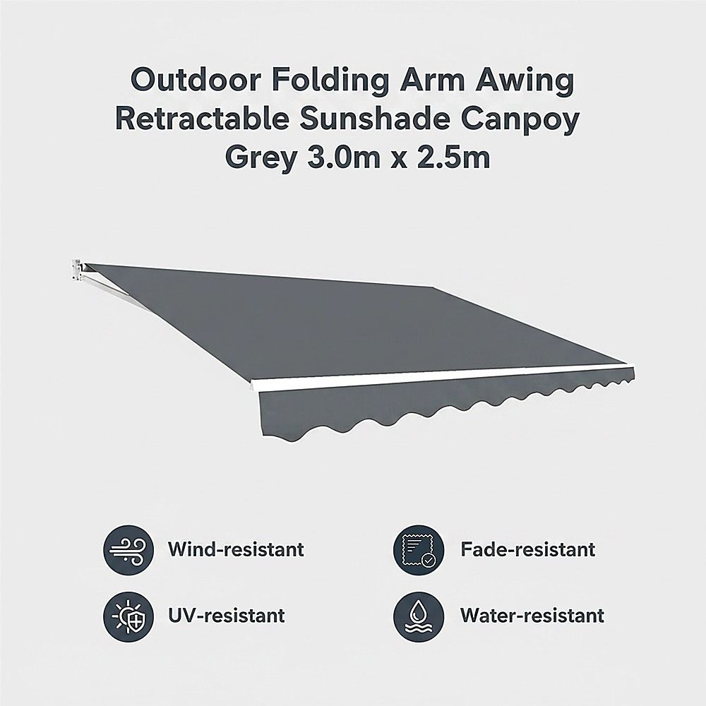 Outdoor Folding Arm Awning Retractable Sunshade Canopy Grey 3.0m x 2.5m V63-842721