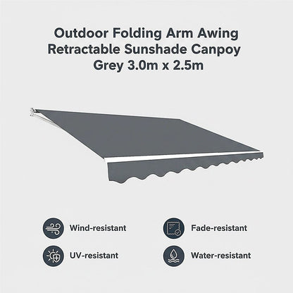Outdoor Folding Arm Awning Retractable Sunshade Canopy Grey 3.0m x 2.5m V63-842721