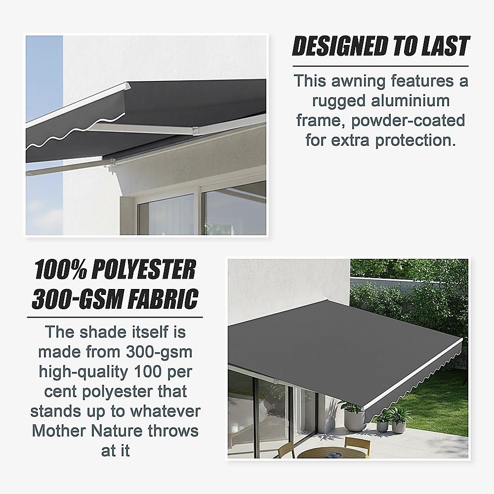 Outdoor Folding Arm Awning Retractable Sunshade Canopy Grey 3.0m x 2.5m V63-842721
