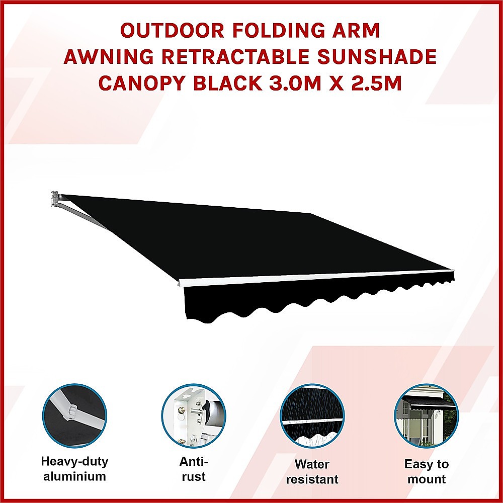 Outdoor Folding Arm Awning Retractable Sunshade Canopy Black 3.0m x 2.5m V63-842731